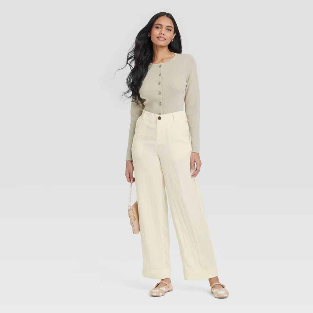 A New Day Womens High Rise Straight Trousers Size 6 White Twill NWT